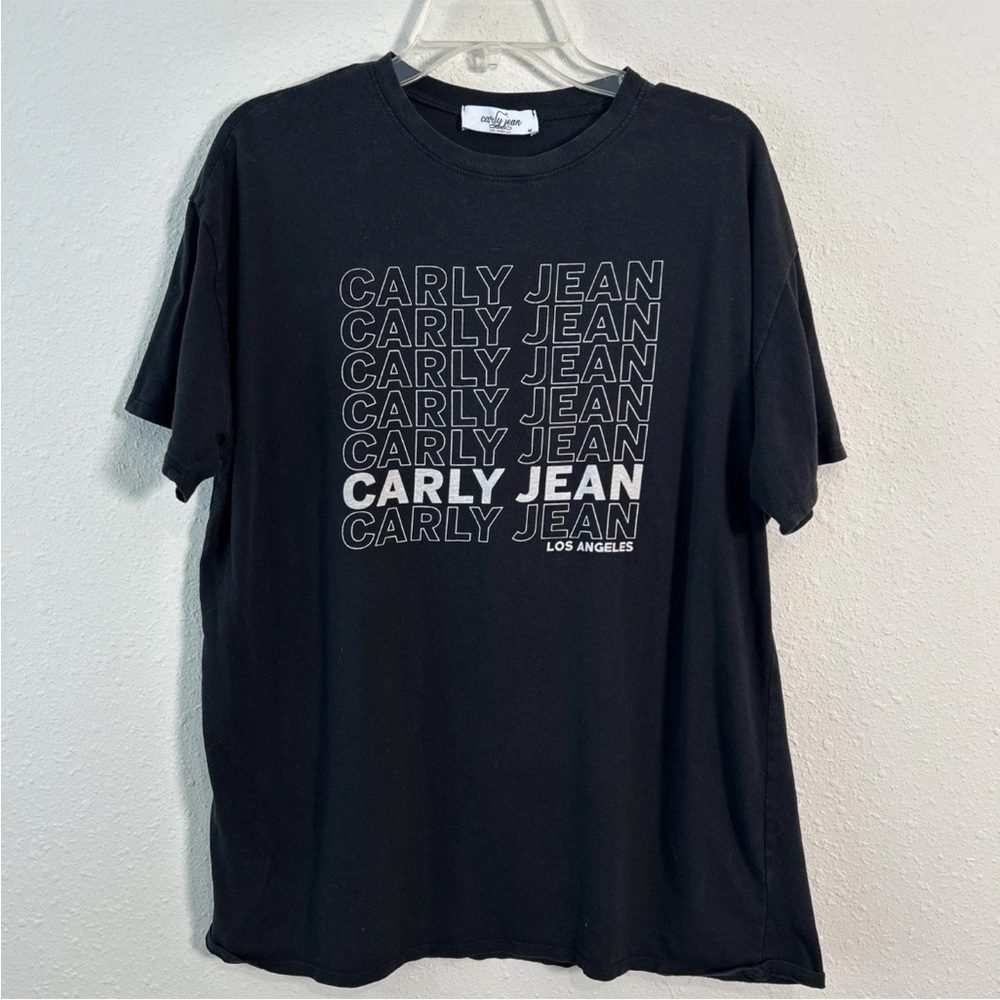 Carly Jean Los Angeles Womens Medium Stacked Graphic Black T-Shirt Relaxed Fit